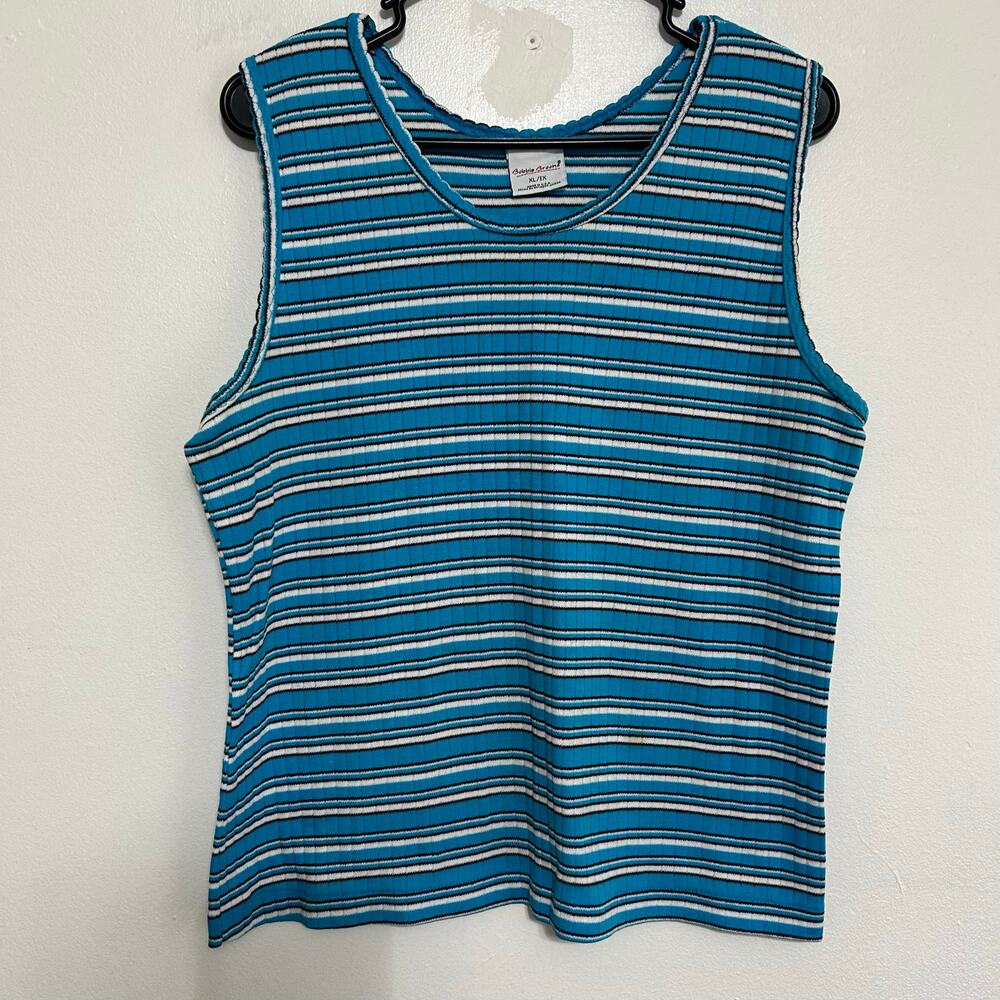 Bobbie Brooks Striped Tank Top Teal Blue White XL